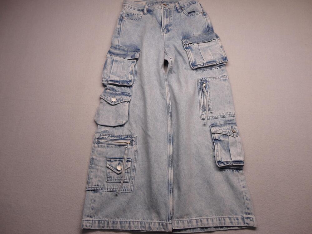 Gap 1969 Baggy Cargo Jeans Womens 00P Blue Light Wash Wide Leg Denim Pants